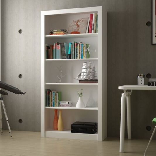 Modern White Bookcase with Five Shelves by BRV